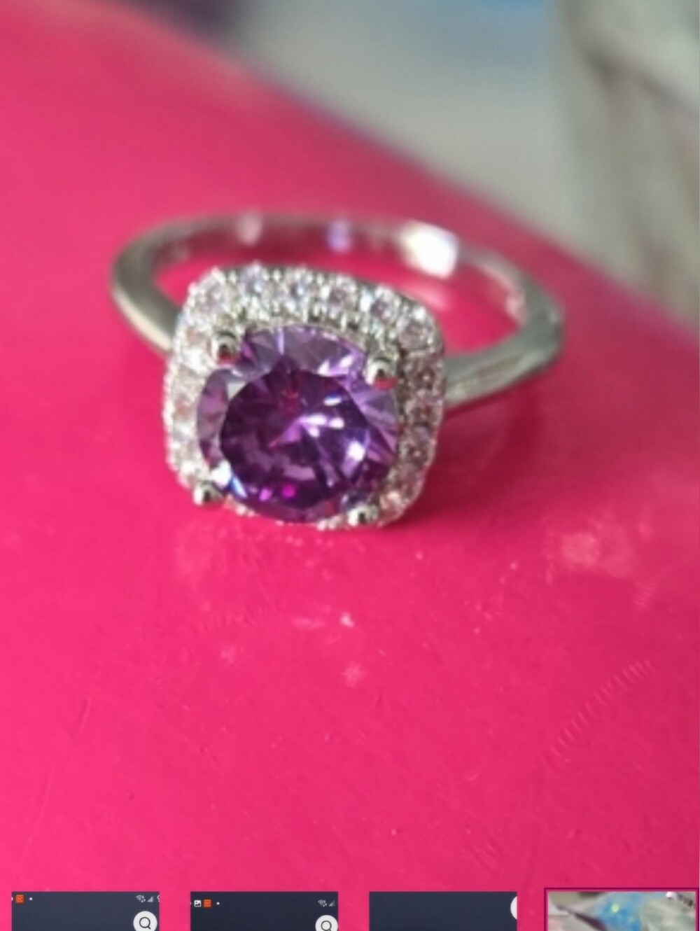 Sterling Silver Halo Ring with Purple Amethyst Square-Cut Center Stone